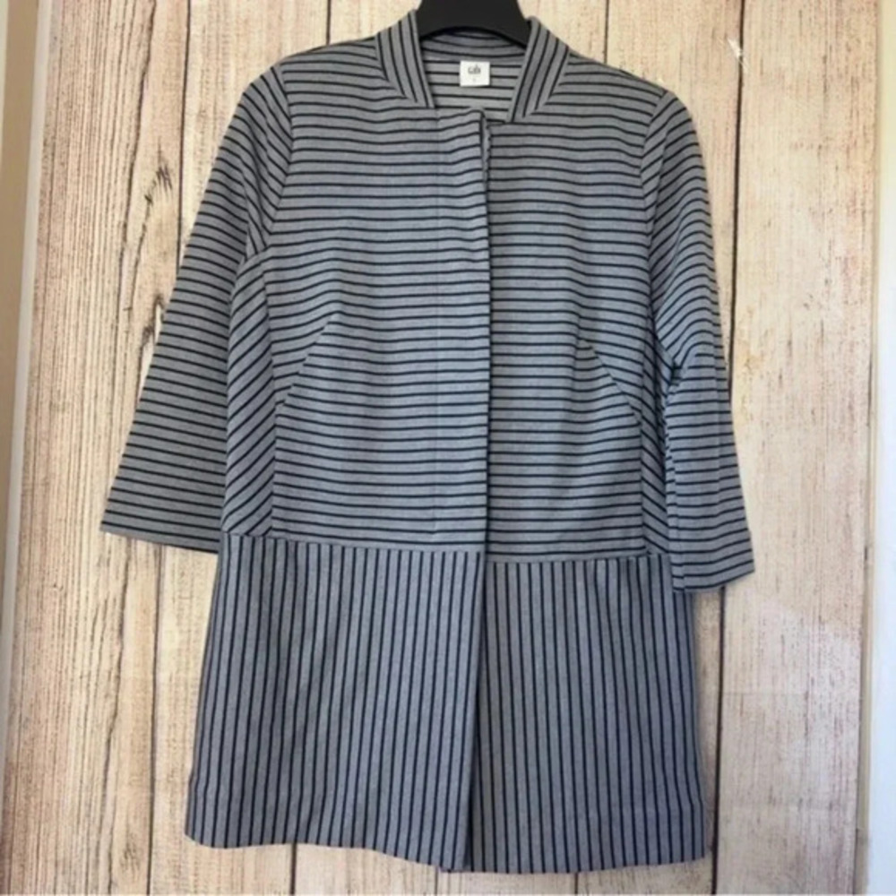 CAbi Striped Knit Blazer Jacket Womens Size S Gray Blue Career Work size Large